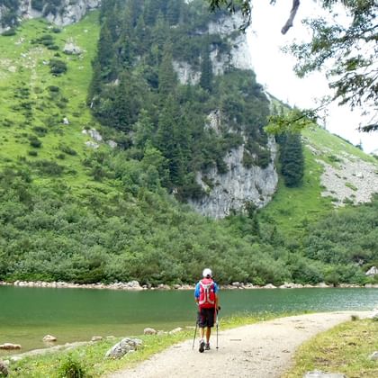 Hiker in a dreamlike scenery