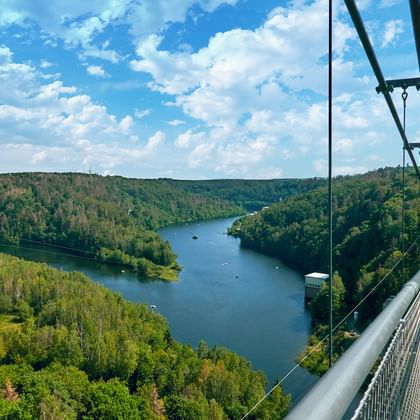 Rappbodetalsperre, Ostharz, Harz, Hars, Duitsland, Haengebrueke, Hangbrug