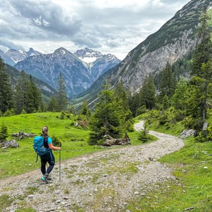 Hiker on the way from Oberstdorf to Steeg