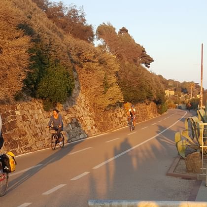 Cyclists on the bike lane in Turin San Remo