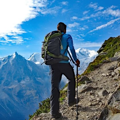 Stony hiking path with view to Mont Blanc